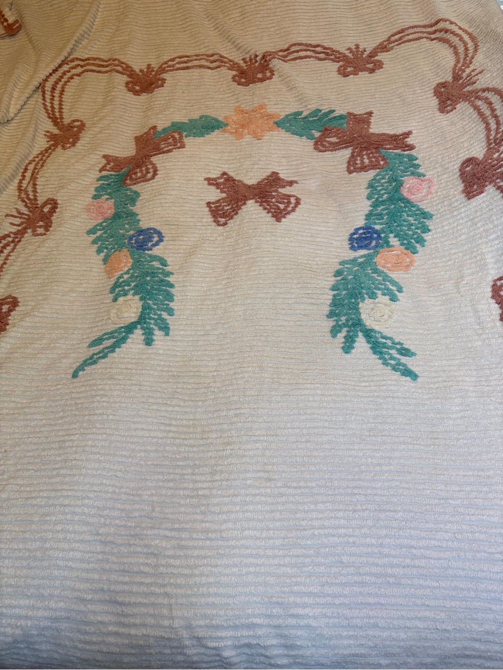 Vintage king(?) Embroidered Bedspread with Floral Garland bag22